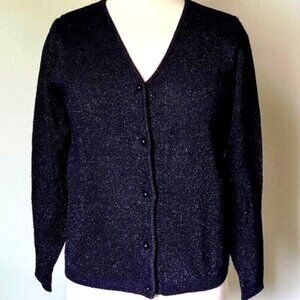 V- Neck Sparkle Black Button Down Sweater by Amanda Smith (Large)